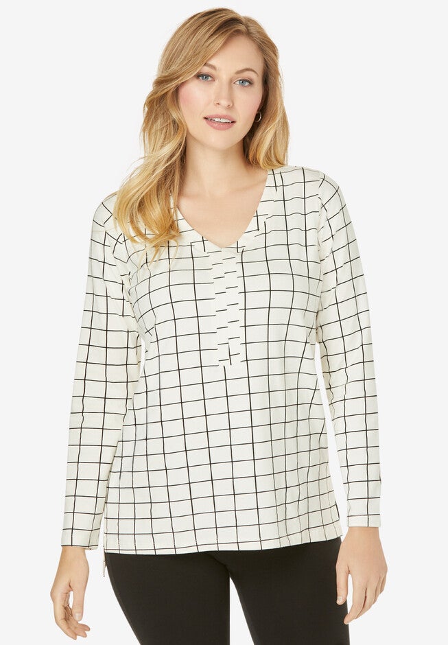 Hi-Low Popover Tunic, BLACK MINI WINDOW PANE, hi-res image number 0