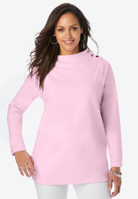 Fleece Funnel Neck Top, PINK, hi-res image number null