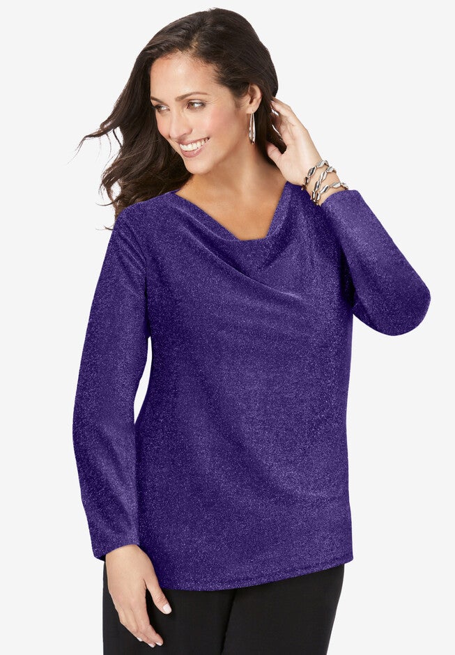 Shimmer Cowl Neck, MIDNIGHT VIOLET SHIMMER, hi-res image number 0