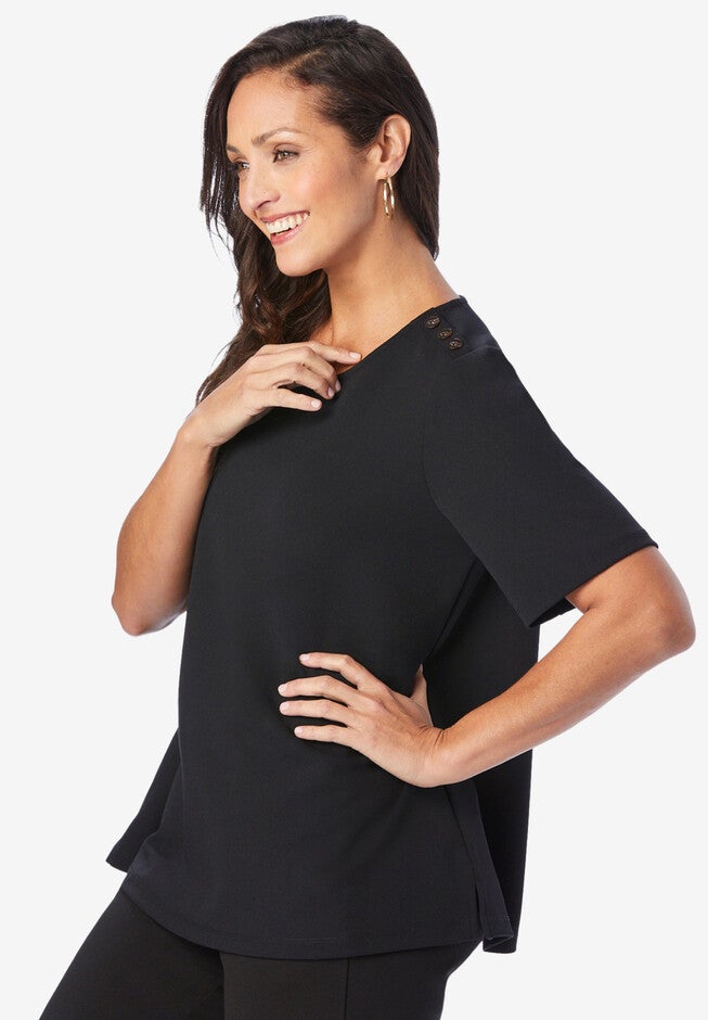 Crepe Button Shoulder Top, , alternate image number 2