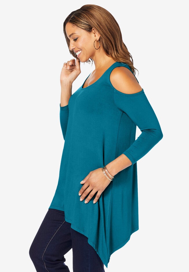 Cold Shoulder Hanky Hem Tunic, , alternate image number 2