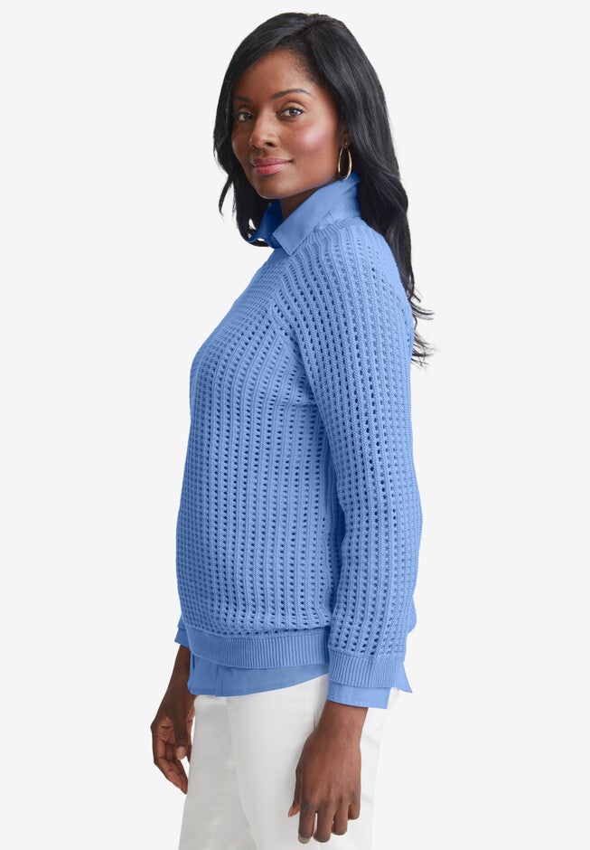Pointelle Crewneck Sweater, , alternate image number null