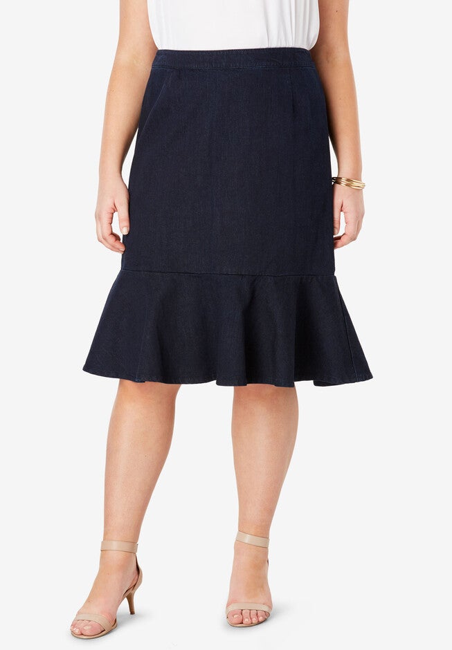 Refined Denim Flounce Skirt, INDIGO, hi-res image number null