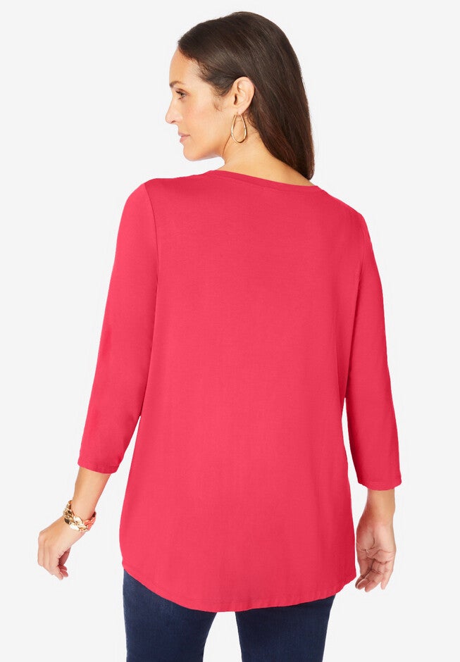 Stretch Knit Eyelet Swing Tunic, , on-hover image number null