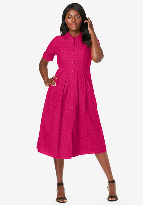Eyelet Shirt Dress, CHERRY RED, hi-res image number null