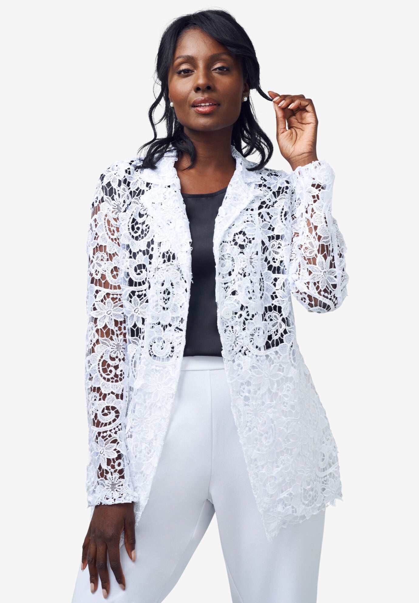 White lace jacket plus size 2025
