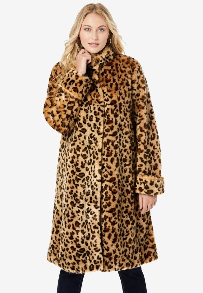 Faux Fur Swing Coat, LEOPARD, hi-res image number 0