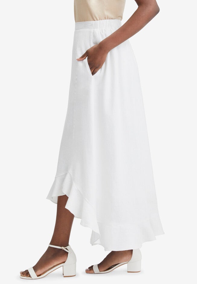 Linen Ruffle Maxi Skirt, , alternate image number null