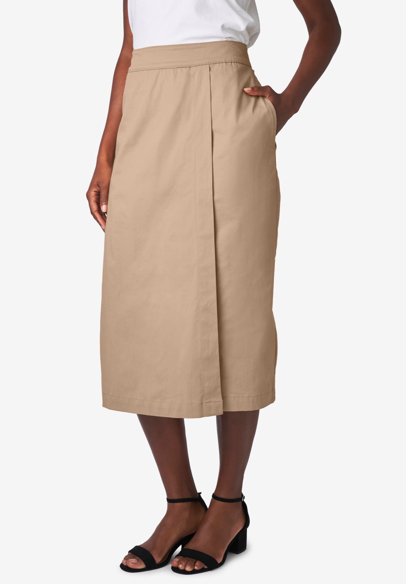 Chino Faux Wrap Skirt, NEW KHAKI, hi-res image number 0
