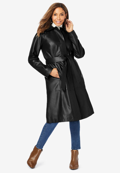 Leather Trench Coat, BLACK, hi-res image number null