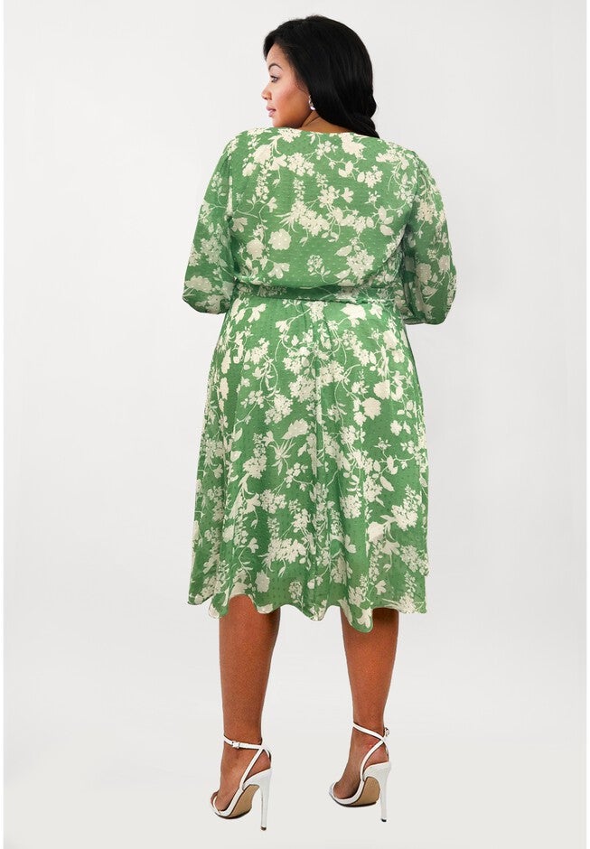 V-Neck Wrap Dress, GREEN, on-hover image number null