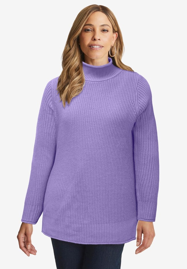 Rollneck Shaker Sweater, VINTAGE LAVENDER, hi-res image number 0