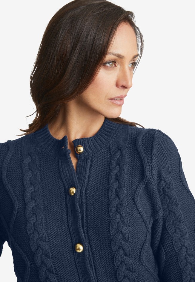 Button Front Cable Cardigan, , alternate image number null