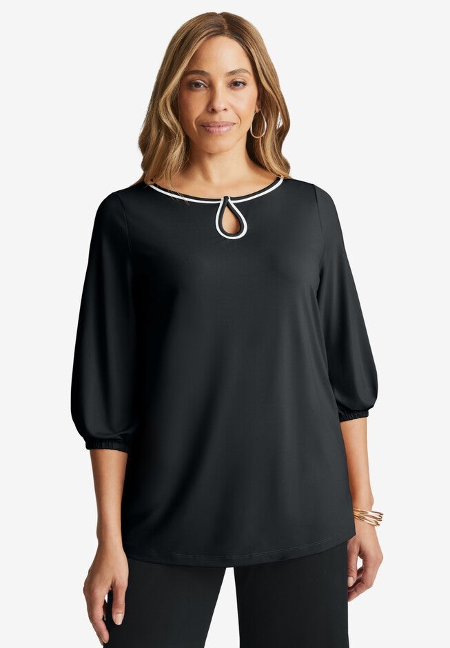 Keyhole Neck Top, BLACK, hi-res image number null
