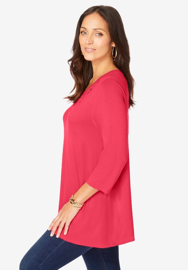 Stretch Knit Eyelet Swing Tunic, , alternate image number null