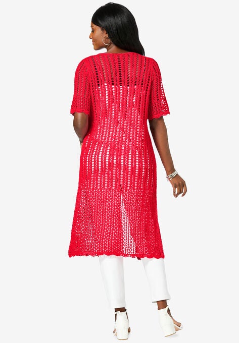 Scalloped Crochet Sweater Duster, , on-hover image number null