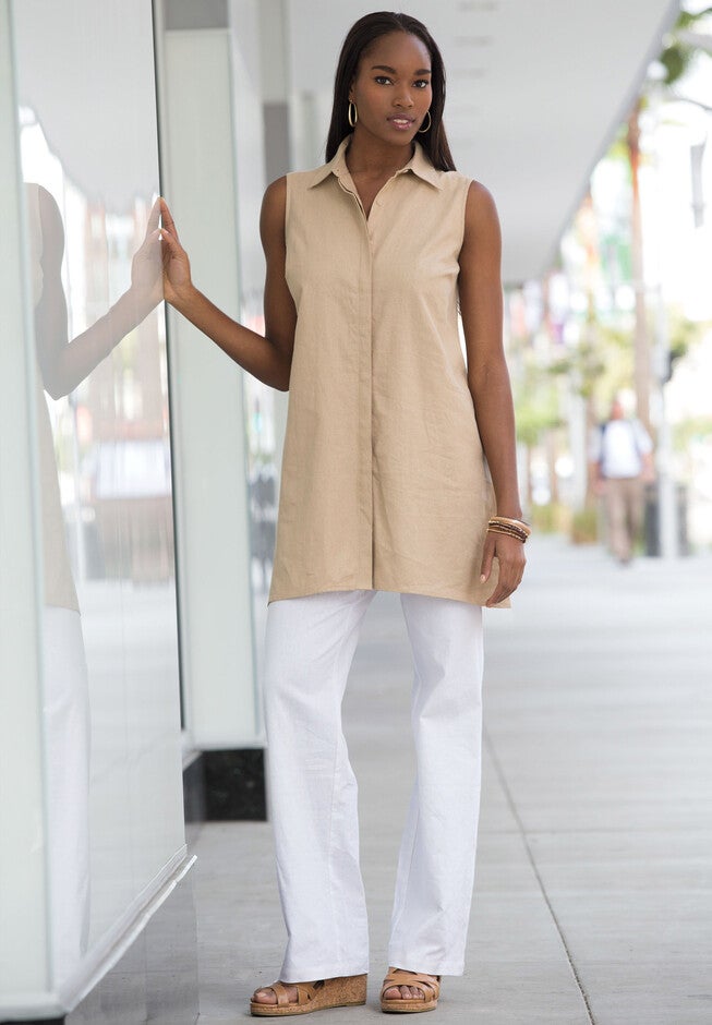 Linen-Blend Sleeveless Shirt, , alternate image number 3
