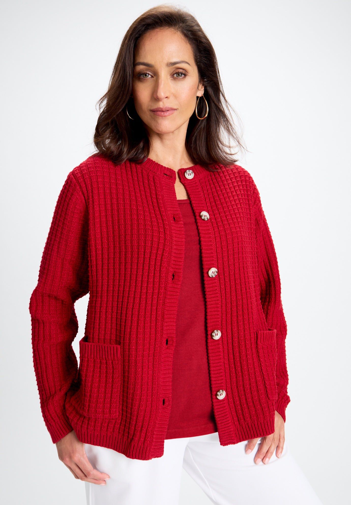 Boxy Stitch Cardigan, CLASSIC RED, hi-res image number 0