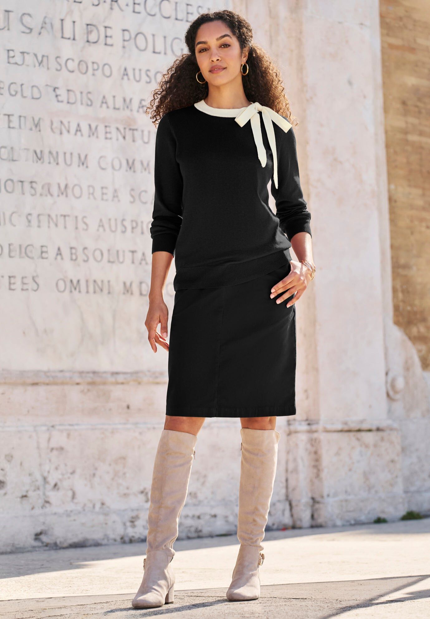 Tie-Neck Sweater, BLACK, hi-res image number 0