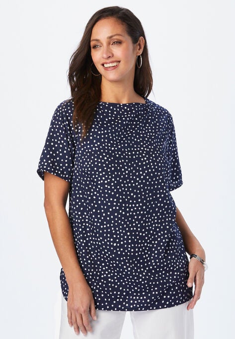 Short Sleeve Blouse, NAVY DOT, hi-res image number null