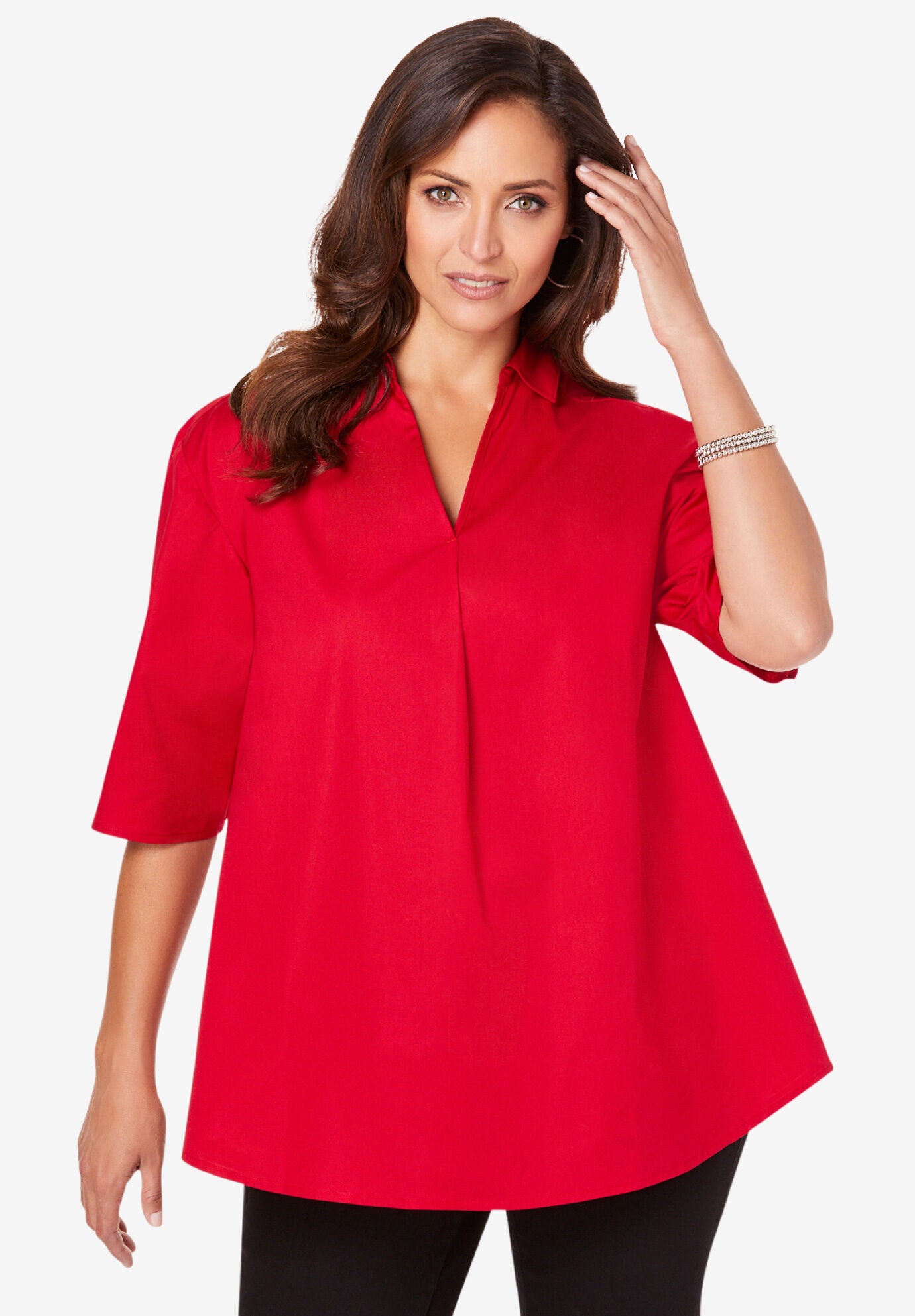 A-Line Poplin Shirt, CLASSIC RED, hi-res image number 0