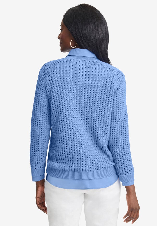 Pointelle Crewneck Sweater, , alternate image number null