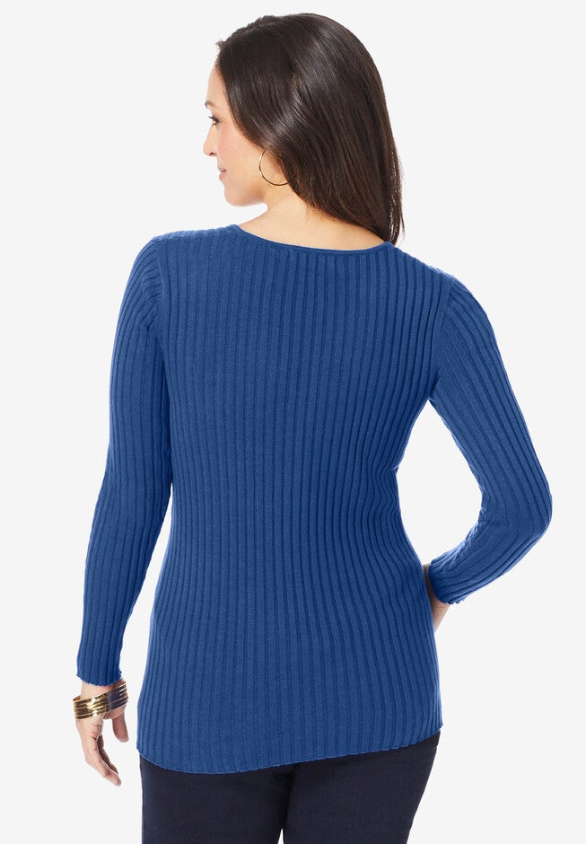 Surplice Ribbed Sweater, , on-hover image number 1