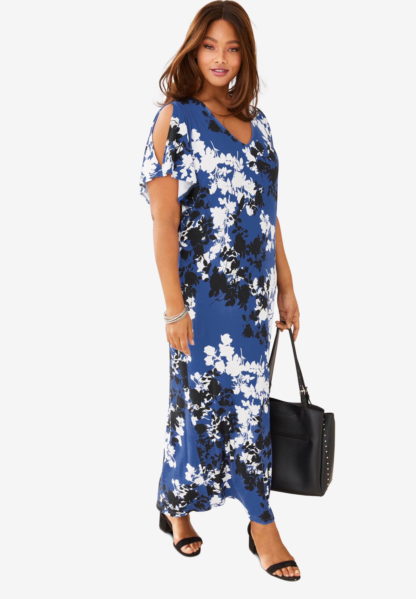 plus size cold shoulder maxi dresses