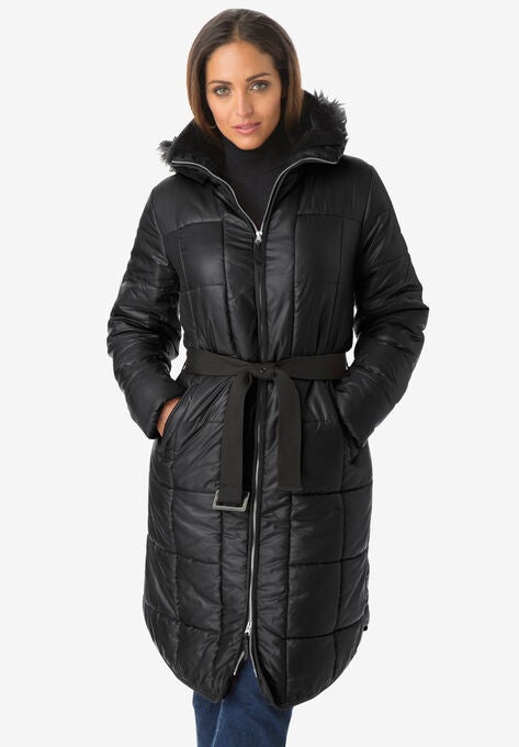 Belted Puffer Jacket, BLACK, hi-res image number null