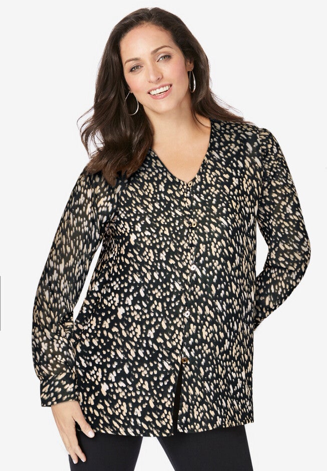 V-Neck Blouse, BLACK ABSTRACT DOT, hi-res image number null