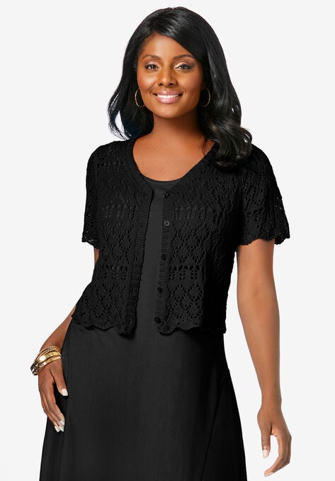 Crochet Shrug, BLACK, hi-res image number null