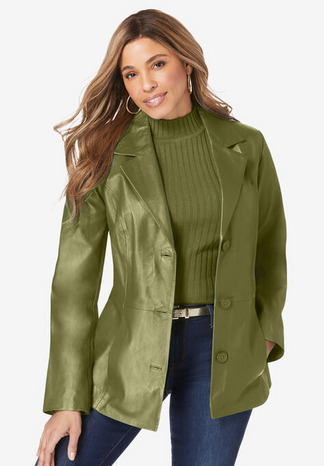 Leather Blazer, MOSS GREEN, hi-res image number null
