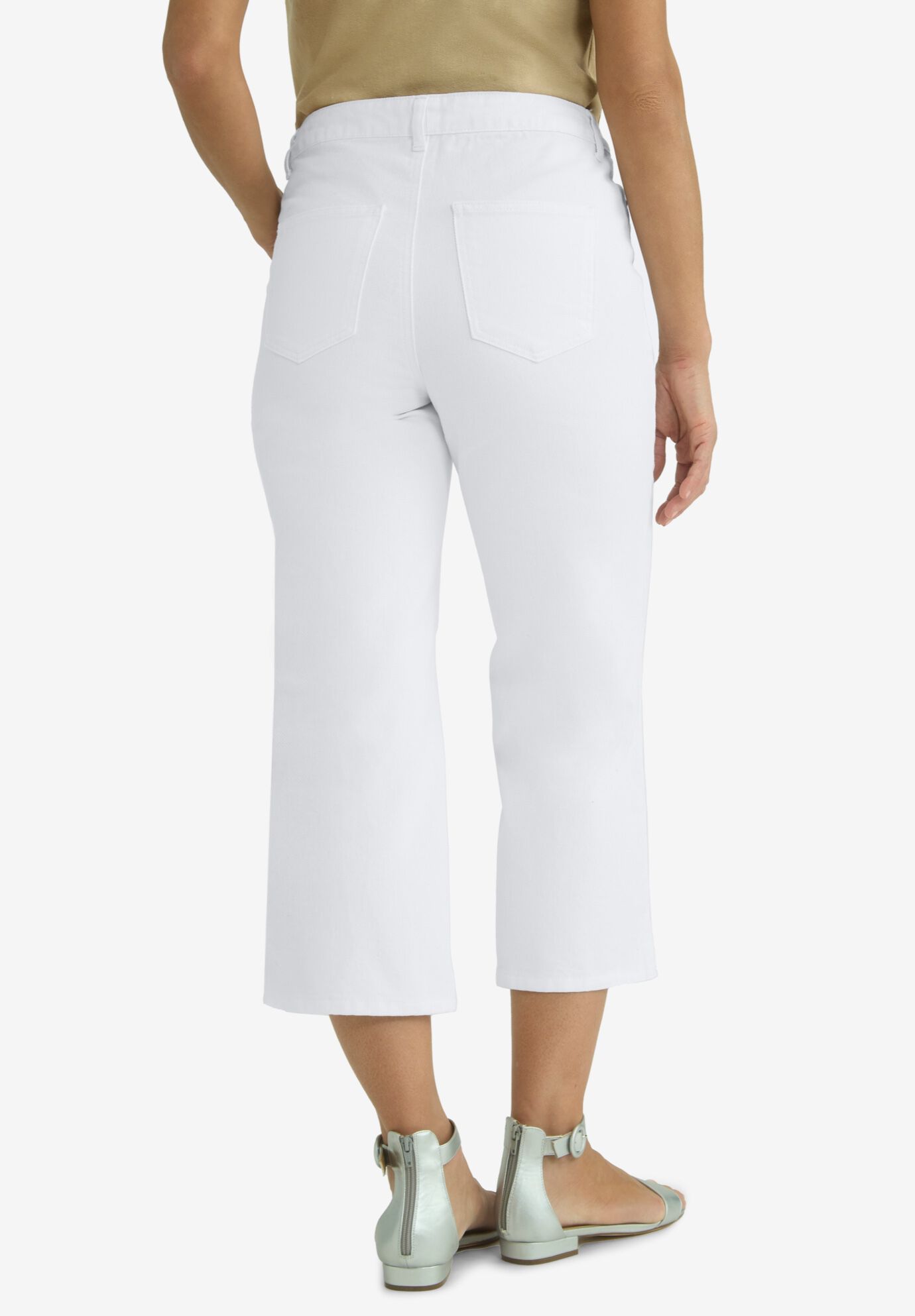 Classic Cotton Denim Wide Leg Crop Jean, WHITE, on-hover image number 1