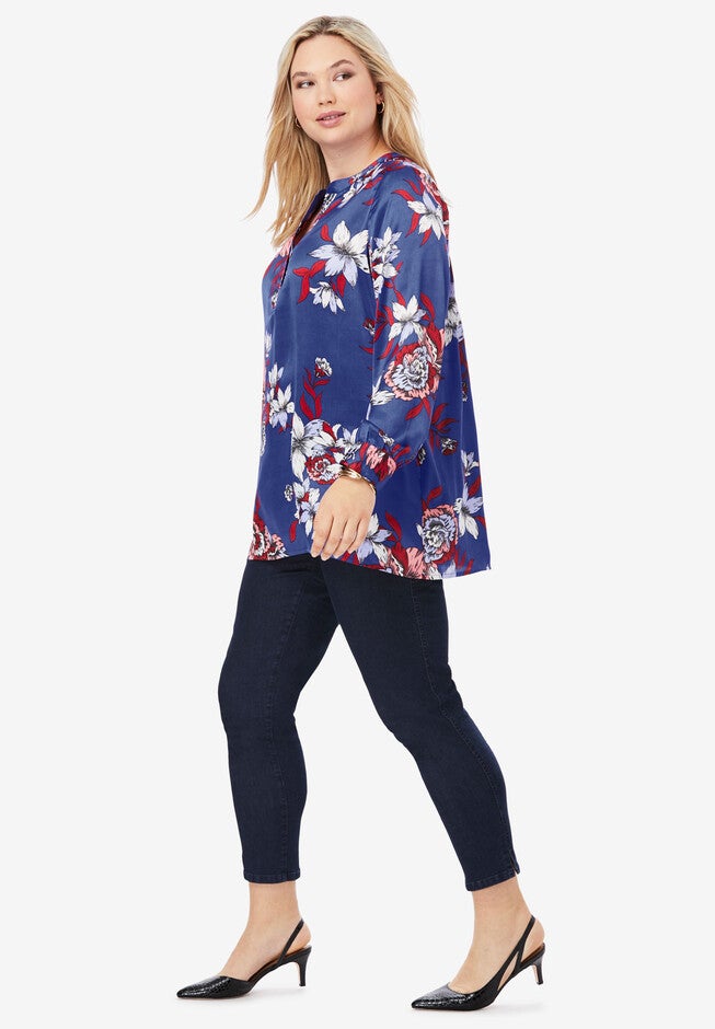 Silky Placket Front Blouse, , alternate image number null
