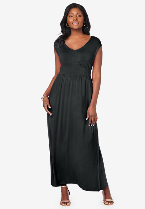 V-Neck Maxi Dress, BLACK, hi-res image number null