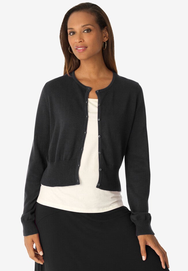 Jewelneck Cardigan, BLACK, hi-res image number null