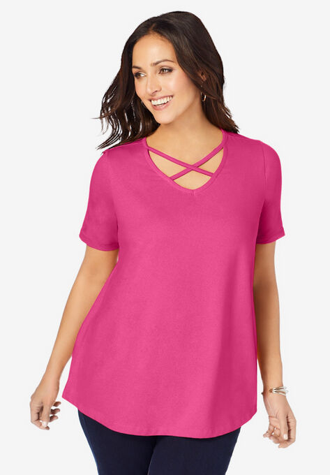 Crisscross Strap Tee, ROYAL ROSE, hi-res image number null