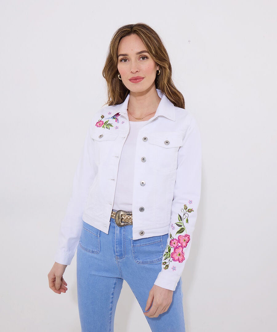 Embroidered Denim Jacket, FLORAL EMBROIDERY, alternate image number 2