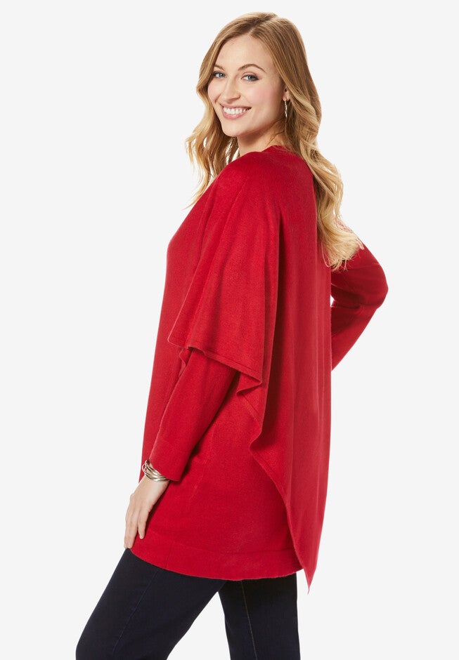 V-Neck Layered Poncho, , alternate image number 2