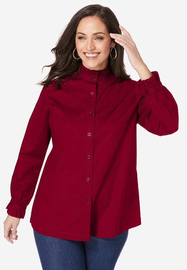 Stretch Cotton Poplin Neck Shirt, RICH BURGUNDY, hi-res image number null