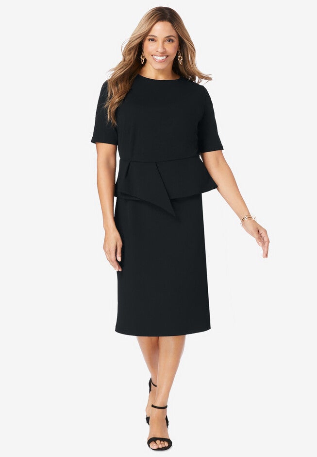 Peplum Stretch Crepe Dress, BLACK, hi-res image number null