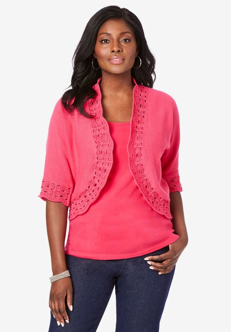 Crochet Trim Shrug, PINK BURST, hi-res image number null