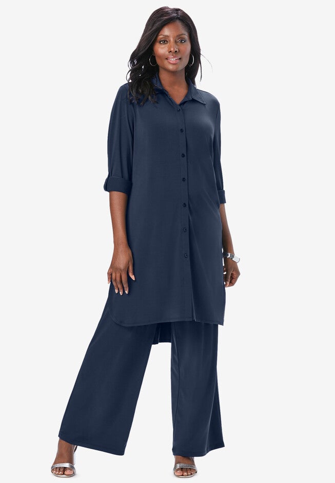 Tie Front Knit Mega Tunic, NAVY, hi-res image number 0