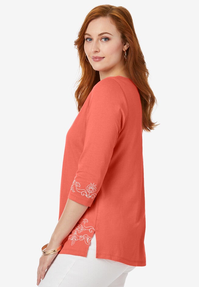 Embroidered Notch Neck Tunic, , alternate image number 2