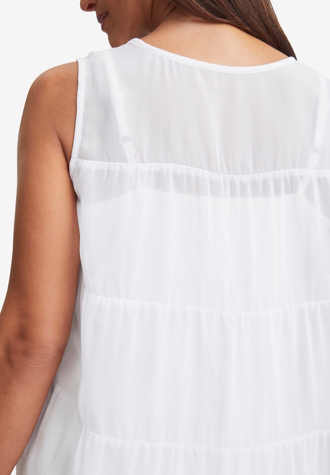 Sleeveless Linen Georgette Tiered Back Tunic, , on-hover image number null