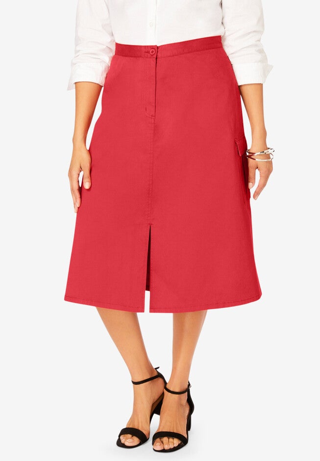 Stretch Cotton Chino Utility Skirt, BRIGHT RED, hi-res image number 0
