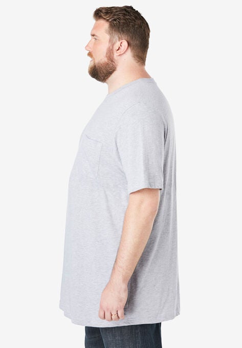 Shrink-Less™ Lightweight Longer-Length Crewneck Pocket T-Shirt, , alternate image number null