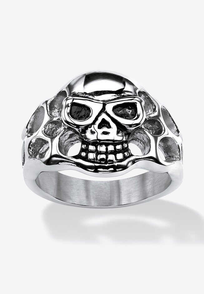 Openwork Skull Ring, STAINLESS STEEL, hi-res image number 0