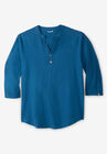 Gauze Mandarin Collar Shirt, MIDNIGHT TEAL, hi-res image number null
