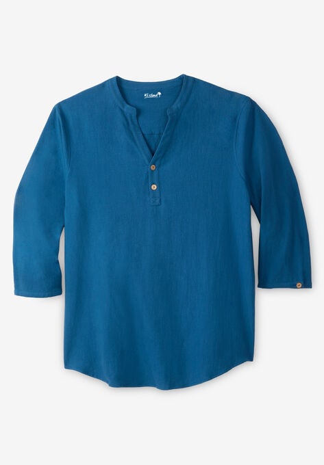 Gauze Mandarin Collar Shirt, MIDNIGHT TEAL, hi-res image number null